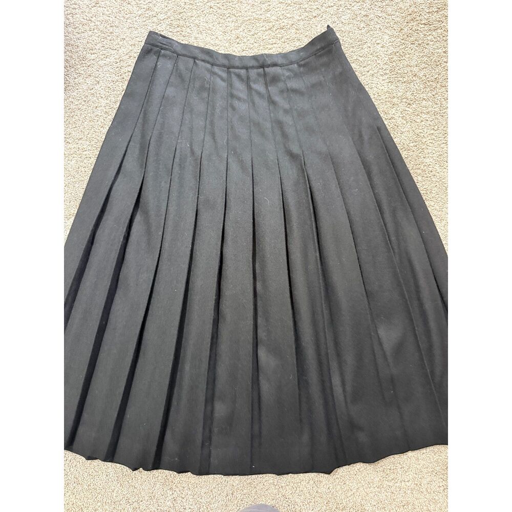 Vintage Briggs Black 100% Wool Pleated Midi Skirt Made in USA 126